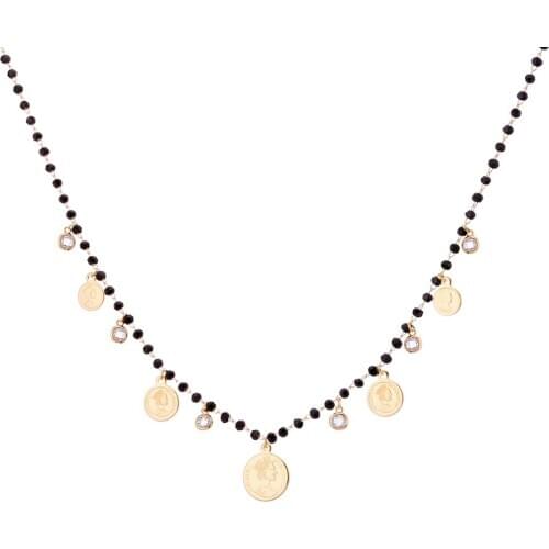 Bohemia Coins Necklaces Gold Color Round Queen Portrait Beads Chain CZ Zircon Chokers Necklaces Women Jewelry Wedding Party Gift