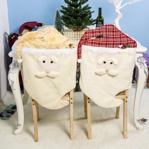 Chair Cover Xmas Santa Claus Dinner Table Big Elastic Slipcover Modern Kitchen Seat Chair Back Cover White Seat Case Chair Cover