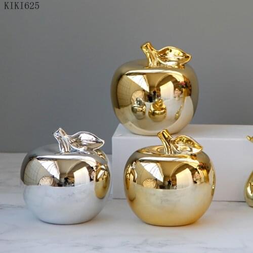 Luxury Electroplating Golden Apple Ceramic Crafts Sculpture Living Room Book Fruit Art Decoration Home Decoration Christmas Gift
