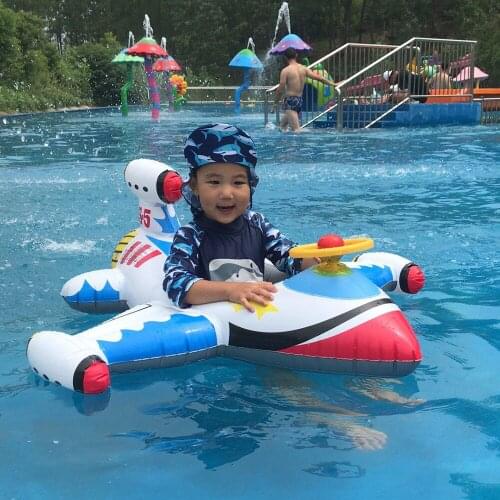 Kids Airplane Infant Float Pool Swimming Ring Inflatable Circle Baby Seat with Steering Wheel Summer Beach Party Pool Toys