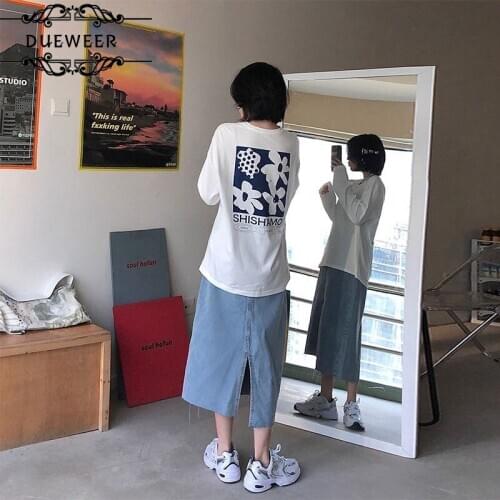 Women Long Sleeve T-shirts Cotton Printed Tops Oversize Students Loose Ins Leisure Fashion BF Ulzzang Korean Harajuku All-match