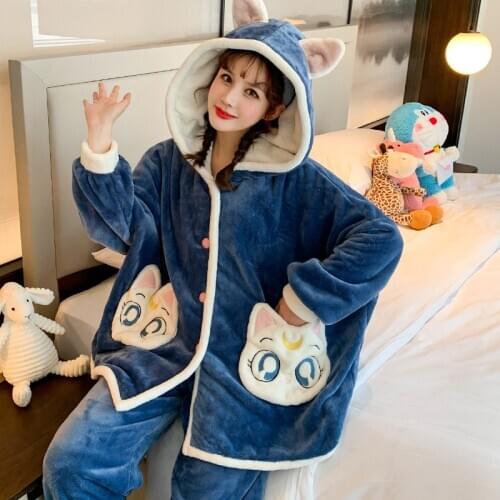 Flannel Hooded Nightgown Women Sleepwear Winter Pajamas Plus Size XXXL Intensification Loose Version Coral Fleece Nighty
