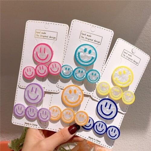 1 Set Acrylic Hair Clips Cartoon Smiley Fluorescent Hair Pins Kids Hair Accessories
