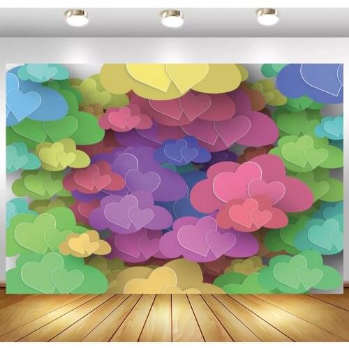 Colorful Love Heart Pattern 3D View Wedding Photography Backdrop Newborn Baby Shower Kids Portrait Background For Photo Studio