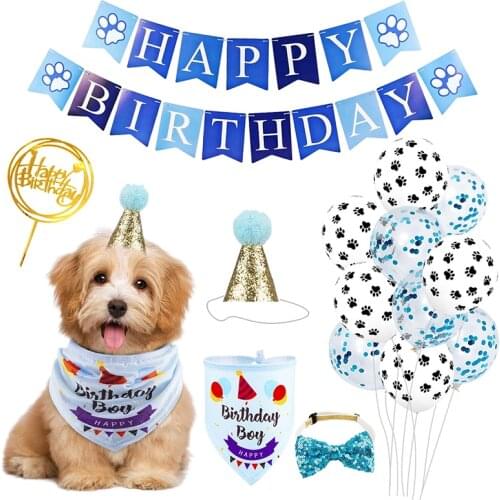 Fowecelt Pet Happy Birthday Party Decor Cat Dog Handmade Balloon Banner Scarf Hat Collar Accessories for DIY Pet Party Supplies