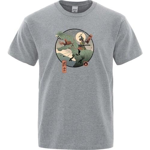 Jurassic Samurai Ukiyo E Prints Male Tshirts Casual Regular Sleeves T-Shirt Vogue High Quality Tops Retro Oversized T-Shirts Man