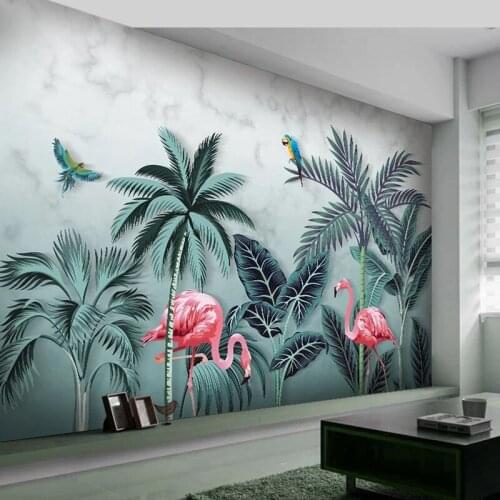 Custom Photo Wall Paper Southeast Asian Style Tropical Rainforest Banana Leaf Flamingo Mural Wallpaper For Living Room Bedroom