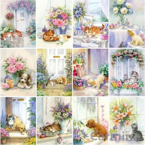 Dog Animal Diamond Mosaic DIY 5D Diamond Painting Cat And Flower Cross Stitch Embroidery Full Round&Square Drill Home Decoration