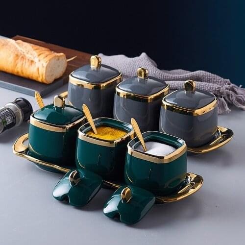 Nordic ceramic seasoning jar seasoning box creative home kitchen three-piece salt jar seasoning bottle seasoning jar set