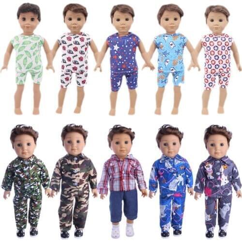 Logan Boy Doll Clothes 2 Pcs/Set Short Sleeve+Pants Pajamas Suits For 18 Inch American&43 Cm Baby New Born Generation Girl`s Toy