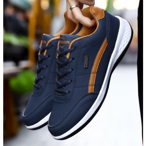 New Fashion Leather Men Shoes Breathable Lace Up Trend Mens Casual Shoes Non-Slip Sneakers Men Vulcanized Shoes