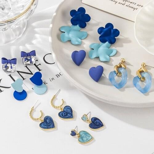 Fashion Party Heart Acrylic Earrings For Women Blue Geometric Hanging Gold Metal Earrings 2021 Trend Female Modern Jewelry Gift