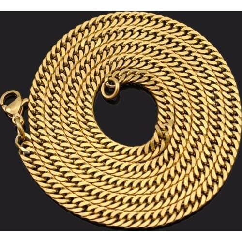 Dolaime 316l stainless steel mens gold color jewelry chain rock,punk necklace 3mm wide unisex necklaces,customed link chains