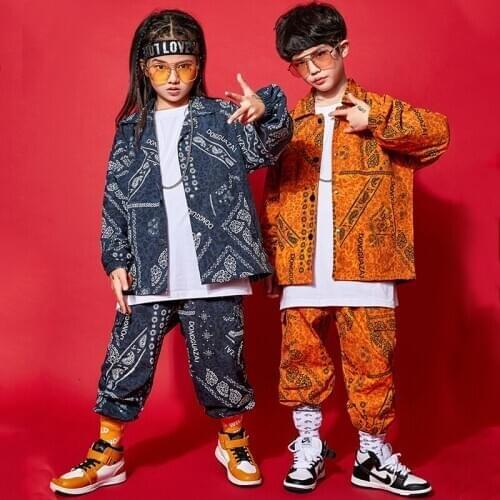 New Kids Hip Hop Clothes Fashion Printed Sweatshirt Tops Pants Long Sleeve Hiphop Suits Jazz Show Outfits Stage Costume BL5373