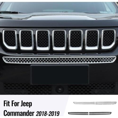 2Pcs Front Grille Grill Cover Inserts Frame Trims Protective Grid for 2018 2019 Jeep Grand Commander