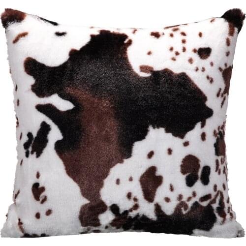Plush Cow Pattern Cushion Cover Black White Brown Pillow Case Animal Art Car Interior Decoration Soft Home Cushion Pillowcase