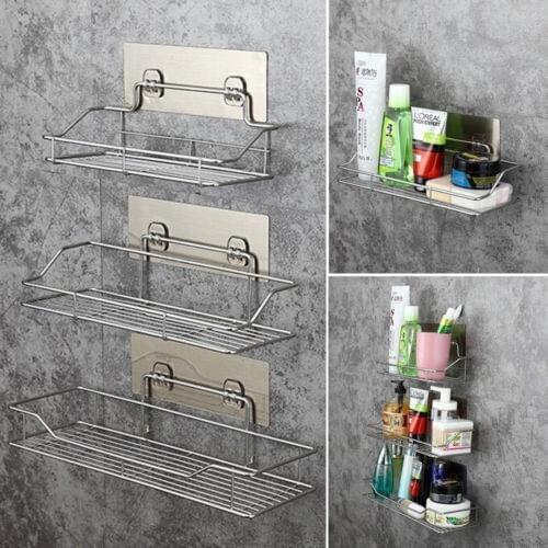 Bathroom Waterproof Storage Shelf Stainless Steel No Drilling Kitchen Tools Storage Shelves & Racks
