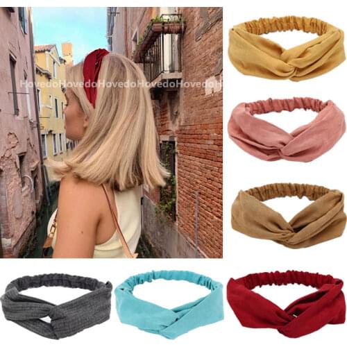 Women Summer Suede Headband Vintage Cross Knot Turban Elastic Hair Bands Soft Solid Girls Hairband Headwear Hair Accessories