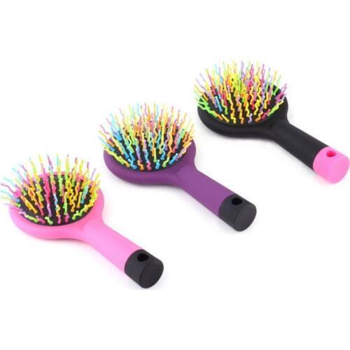 Pro High Quality 1pc Rainbow Volume Anti-static Magic Detangler Hair Curl Straight Massage Comb Brush Styling Tools With Mirror