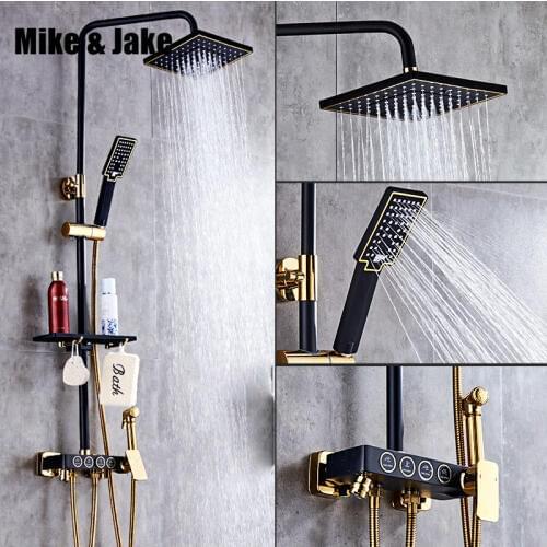 Bathroom Luxury black Golden shower set with bidet shower with shelf gold shower set four function Shower faucet Bathtub Faucet