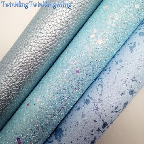 BLUE Glitter Fabric, Pearlized Litchi Faux Fabric, Synthetic Leather Fabric Sheets For Bow A4 21x29CM Twinkling Ming XM720