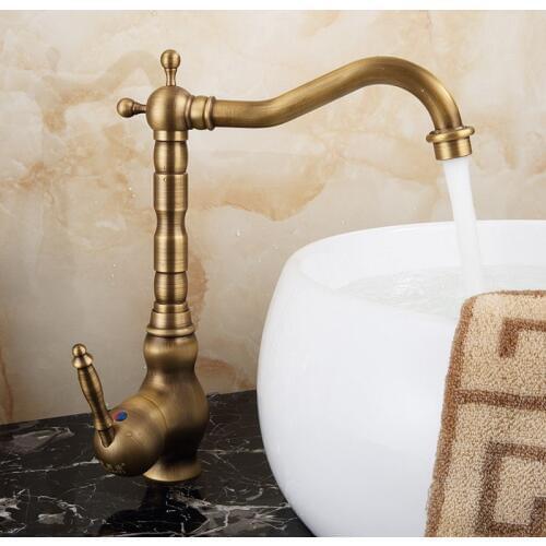Basin Faucet Antique Brass Single Handle Bathroom Vanity Sink Faucet Basin Deck Mount Mixer Tap KD734