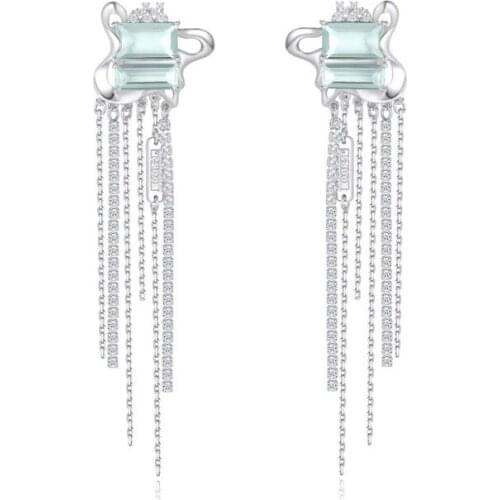 Light mint green tassel earrings ins long gemstone tassel earrings