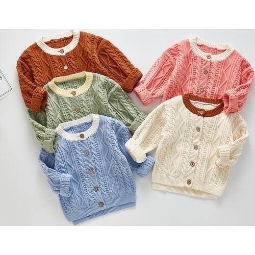 Ivory/blue/pink/brown/mint princess girls sweater winter thick knitted long sleeve kids cardigans infant baby tops children coat