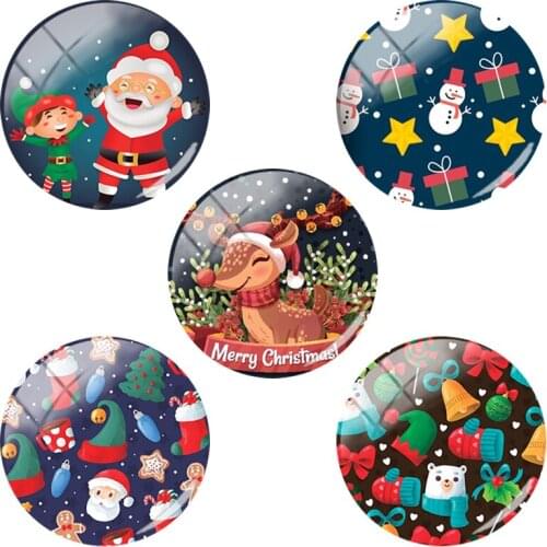 TAFREE Cute christmas Santa gift 12mm/15mm/16mm/18mm/20mm/25 mm Glass Cabochons Dome Flat Back DIY Jewelry Findings Making CM503