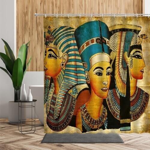 Ancient Egypt Shower Curtain Set Egyptian Beauty Bathroom Decor Retro Exotic Living Room Hanging Fabric Waterproof Bath Curtains