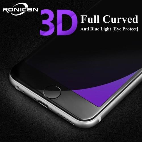 RONICAN 9H 3D Full Cover Anti Blue Light Tempered Glass Screen Protector for iPhone 6 Plus Curved Film Soft Edge for iphone 6 6s