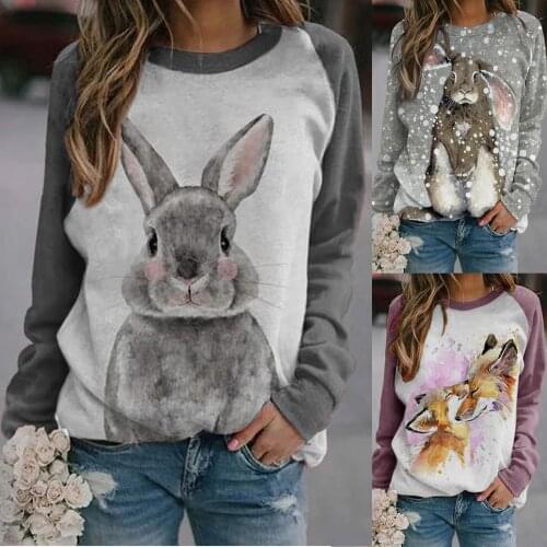 Summer T Shirt Women New Amazon Round Neck Long Sleeve Animal Printed Leisure Female T-shirt 2021 Harajuku Tshirt CFF1026