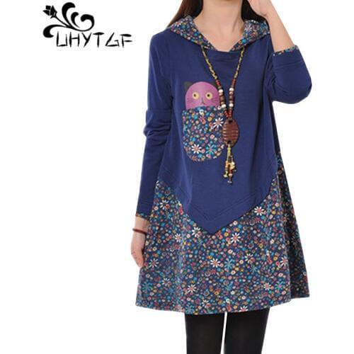 UHYTGF Womens autumn sweatshirt Fashion print stitching loose plus size jacket Long sleeve pullover hoody Female casual top 520