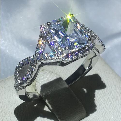 Handmade 925 Sterling silver ring Princess cut 3ct AAAAA zircon cz Engagement Wedding Band Rings for women Bridal Jewelry