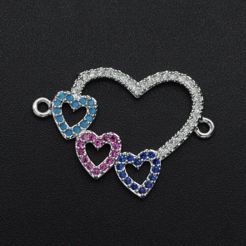 19x27mm 100% CZ Zircon DIY Jewelry Rainbow Heart Connectors Charm Wholesale Factory Sale Jewellery Connector