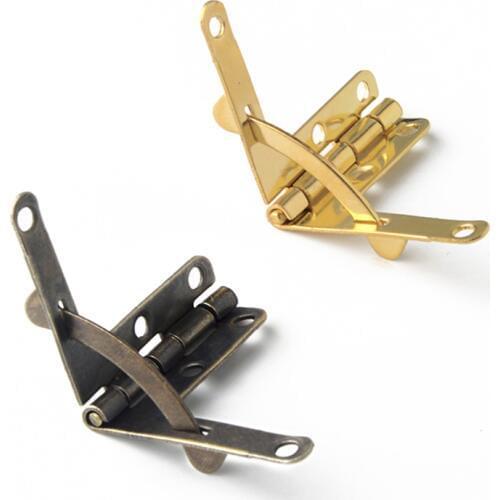 2PCS/Lot Spring Hinge 90 Degree Angle Support Hinge Small Box Hinges for Jewelry Case Wooden Lid Door Close- Bright Gold, Bronze