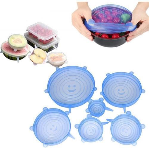 6 Pcs Kitchen Gadgets Kitchen Accessories Reusable Silicon Stretch Lids Universal Lid Silicone Food Wrap Bowl Lid Kitchen Tools