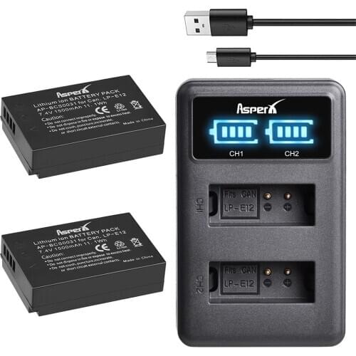 2Pcs LP-E12 LPE12 LP E12 Camera Batteries + LED USB Dual Charger for Canon EOS 100D M10 M50 M100 Kiss X7 Rebel SL1 DSLR Camera