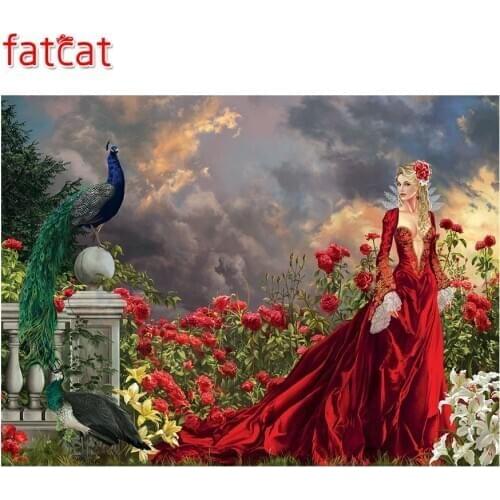 FATCAT 5d diy Diamond Painting Garden peacock woman Diamond Embroidery girl Full Square Round Drill Mosaic stickers decor AE512