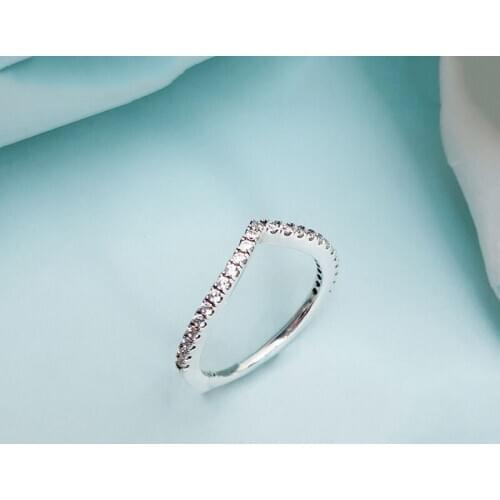 Authentic 925 Sterling Silver Pan Ring Creative Bright Wish Bone Wish Flash Ring For Women Wedding Party Gift Fashion Jewelry