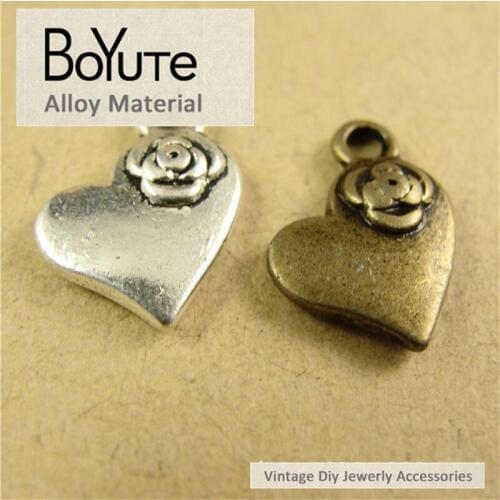 BoYuTe (100 Pieces /lot) 15*11MM Zinc Alloy Plum Blossom Accessories Antique Bronze Silver Plated Heart Pendant Vintage Jewelry
