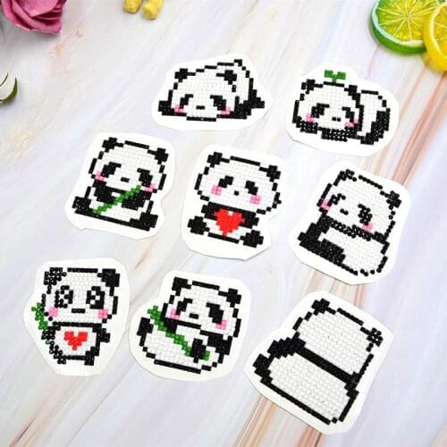 Children DIY Full Drill Diamond Painting Cross Stitch Kits Panda Round Diamond Stickers Cute Animals Hand-painted