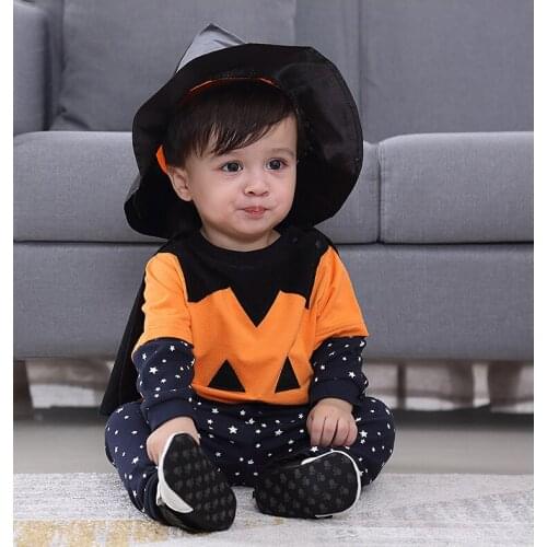 Kids 4 Piece Set Halloween Cosplay Pumpkin Bat Cape Costume Tops+ Long Pants+Cloak+Hat Toddler Newborn Baby Infant Cos Outfits