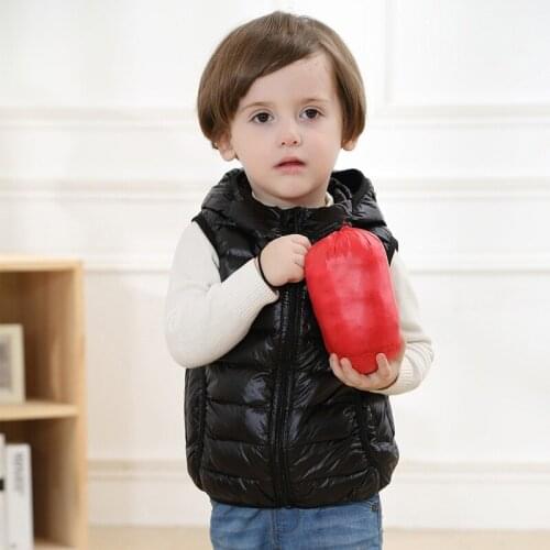 KIDS Ultra Light Natural White Duck Down Hooded Vest Lightweight BABY Vest Autumn Winter Windproof Warm Waistcoat Children TOPS