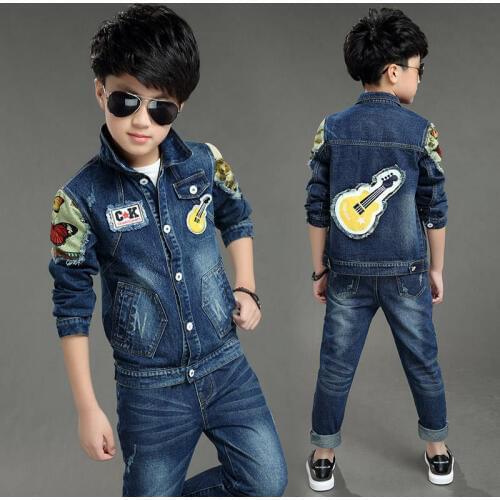 Boys Autumn denim suit 2020 new Spring Childrens casual fashion jacket + pants two-piece set