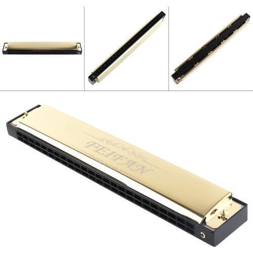 FEIFAN Gold 24 Holes 8K Titanium Harmonica Tremolo Tone KeyC Harp Mouth Organ Musical Instruments Small Volume Easy Carry