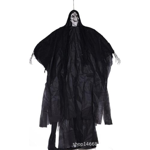 Halloween Hanging Doll Electric Ghost Large 2m Hanging Ghost Black Witch Prank Tricky Props for Haunted House Room Escape