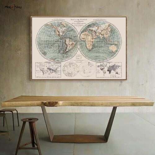 Retro World Map Wall Art Picture Decorative Canvas Painting Vintage Old Map Posters and Print Modern Living Room Home Decoration