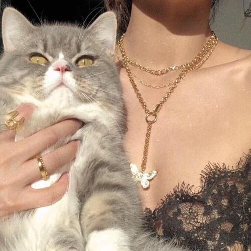 Korea Ulzzang Chic butterfly women necklace metal casual fashion Harajuku female hip-hop dark Vintage ins punk necklace