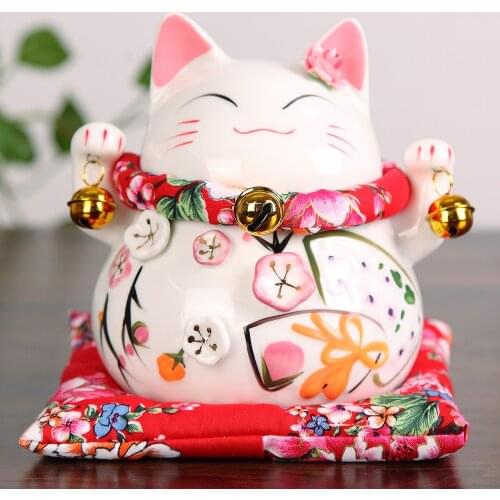 4.5 inch Japanese Ceramic Lucky Cat Maneki Neko Home Decoration Ornaments Business Gifts Fortune Cat Money Box Feng Shui Craft
